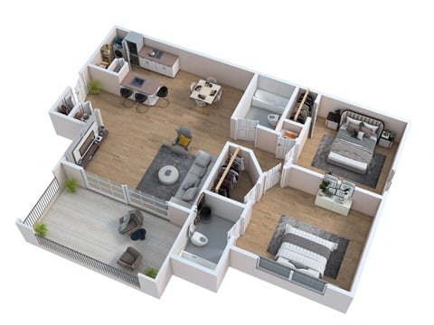 Floor plan for 2 beds, 2 baths, 1012 sqft